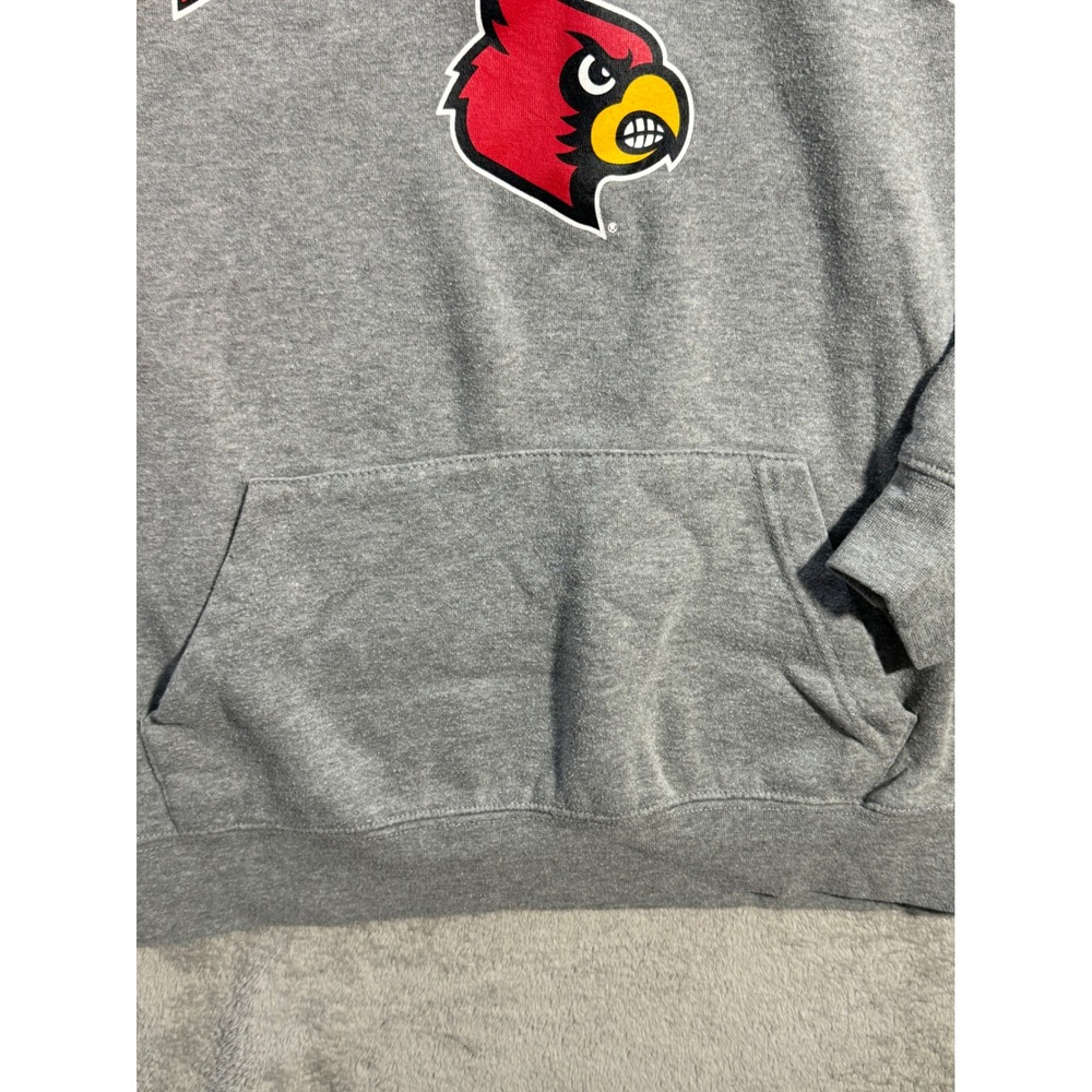 Louisville Cardinals Hoodie Mens Medium Gray Red Pullover NCAA Sweatshirt - Picture 3 of 9